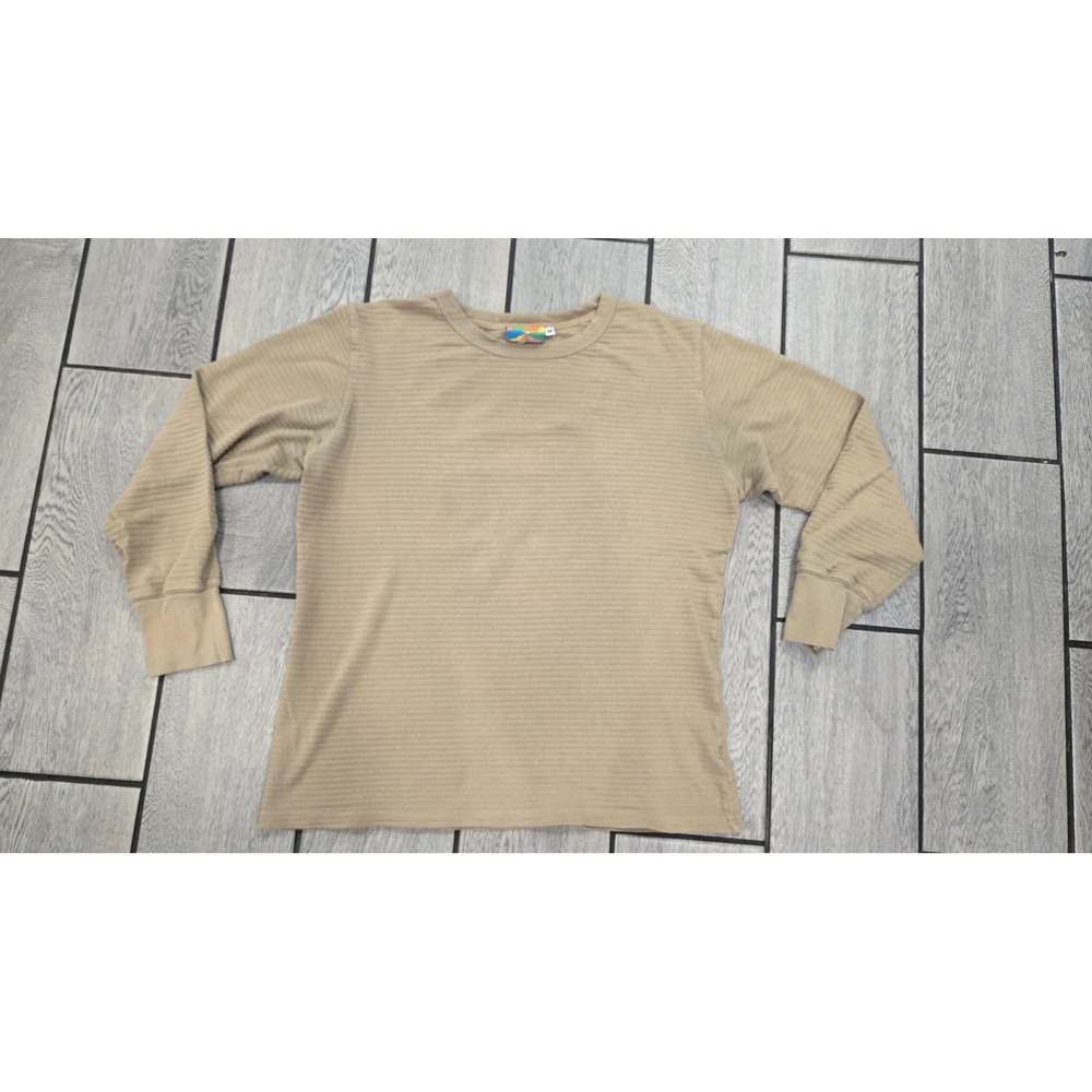 Big Bud Press Tan Khaki Waffle Thermal Long Sleeve Binding Neck Top BBP0787 M